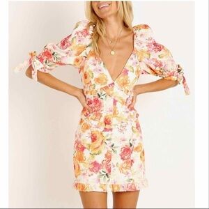 For Love and Lemons Julep Floral Linen Mini Dress Size Medium